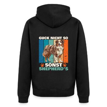 Aussie GUCK NICHT SO SONST SHEPHERDS Lustiges - Unisex Premium Bio Zip Hoodie - Schwarz - Hinten - Nico (187cm)