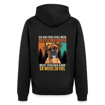 Boxer MEIN DEUTSCHER BOXER WEISS ZU VIEL LUSTIGES - Veste à capuche bio Premium Unisexe - noir - Dos - Nico (187cm)