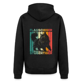 Perserkatzen FLAUSCHIGER STUBENTIGER Lustiges - Unisex Premium Bio Zip Hoodie - Schwarz - Hinten - Nico (187cm)