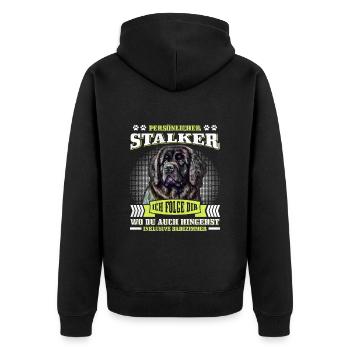 Newfie PERSONAL STALKER Lustiges Neufundländer - Unisex Premium Bio Zip Hoodie - Schwarz - Hinten - Nico (187cm)