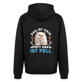 Katzenbesitzer KEIN FETT DAS IST FELL Lustiges - Unisex Premium Bio Zip Hoodie - Schwarz - Hinten - Nico (187cm)