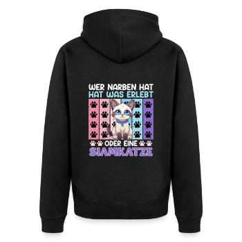 Siamkatzen WER NARBEN HAT HAT EINE SIAMKATZE - Unisex Premium Bio Zip Hoodie - Schwarz - Hinten - Nico (187cm)