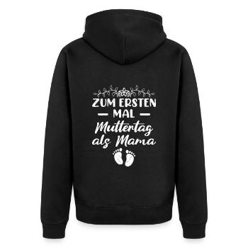 FIRST TIME MOTHER'S DAY AS A MOM - Unisex Premium Organic Zip Hoodie - black - Back - Nico (187cm)