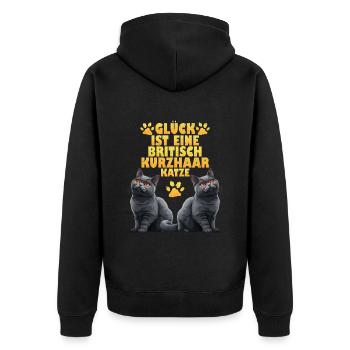 British Shorthair HAPPINESS IS BRITISH SHORTHAIR - Unisex Premium Organic Zip Hoodie - black - Back - Nico (187cm)