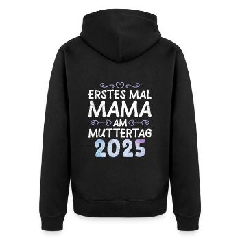 Werdende Mutter ERSTES MAL MAMA AM MUTTERTAG - Unisex Premium Bio Zip Hoodie - Schwarz - Hinten - Nico (187cm)