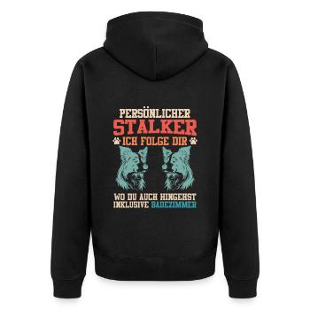 Border Collie HARCELEUR PERSONNEL SUIVEZ-VOUS - Veste à capuche bio Premium Unisexe - noir - Dos - Nico (187cm)