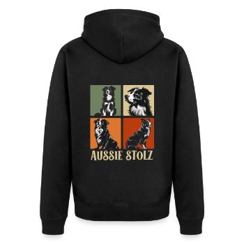 AUSSIE PRIDE Australian Shepherd Vintage - Unisex Premium Organic Zip Hoodie - black - Back - Nico (187cm)