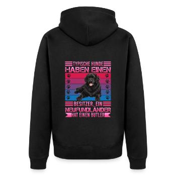 Newfie TYPISCHE HUNDE HABEN EINEN BESITZER - Unisex Premium Bio Zip Hoodie - Schwarz - Hinten - Nico (187cm)