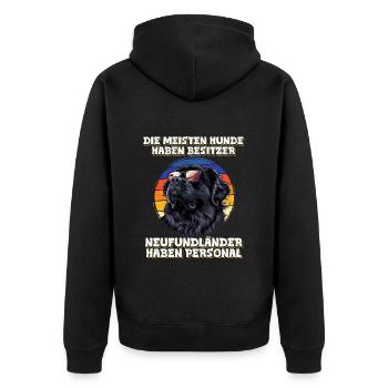 Newfie DIE MEISTEN HUNDE HABEN BESITZER - Unisex Premium Bio Zip Hoodie - Schwarz - Hinten - Nico (187cm)