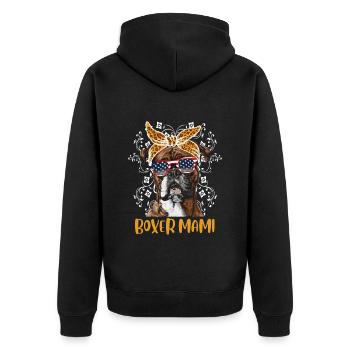 Deutscher Boxer Hundemama BOXER MAMI Boxer - Unisex Premium Bio Zip Hoodie - Schwarz - Hinten - Nico (187cm)
