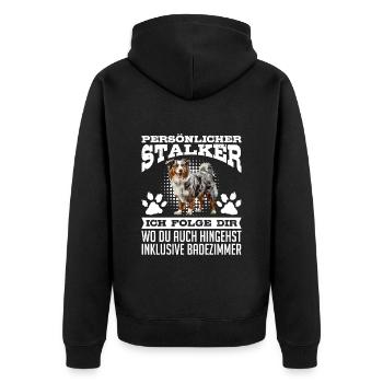Australian Shepherd PERSONAL STALKER Funny - Unisex Premium Organic Zip Hoodie - black - Back - Nico (187cm)