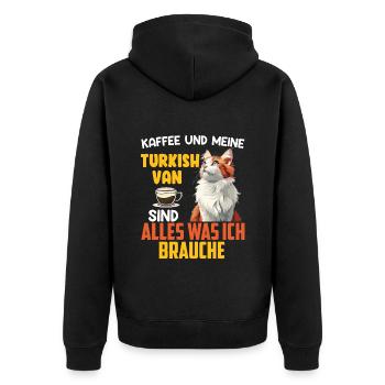 Katzenpapa KAFFEE UND MEINE TURKISH VAN SIND ALLES - Unisex Premium Bio Zip Hoodie - Schwarz - Hinten - Nico (187cm)