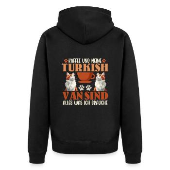 Katzenpapa KAFFEE UND MEINE TURKISH VAN SIND ALLES - Unisex Premium Bio Zip Hoodie - Schwarz - Hinten - Nico (187cm)