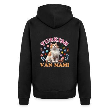 Katzenmama TURKISH VAN MAMI TURKISH VAN Mama - Unisex Premium Bio Zip Hoodie - Schwarz - Hinten - Nico (187cm)