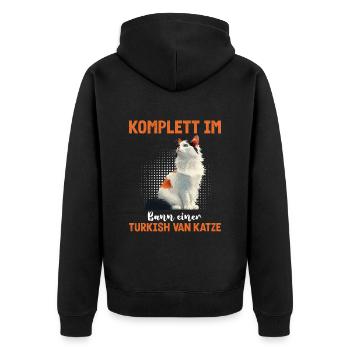 Katzenfan KOMPLETT IM BANN EINER TURKISH VAN - Unisex Premium Bio Zip Hoodie - Schwarz - Hinten - Nico (187cm)