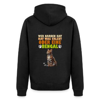 Bengalkatze WER NARBEN HAT HAT WAS ERLEBT ODER - Unisex Premium Bio Zip Hoodie - Schwarz - Hinten - Nico (187cm)