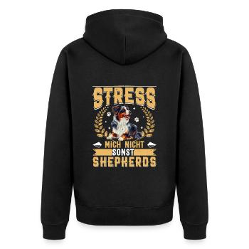 Aussie STRESS ME NOT ELSE SHEPHERDS Funny - Unisex Premium Organic Zip Hoodie - black - Back - Nico (187cm)