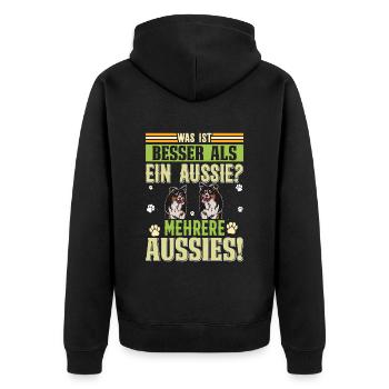 Australian Shepherd WAS IST BESSER ALS EIN AUSSIE? - Unisex Premium Bio Zip Hoodie - Schwarz - Hinten - Nico (187cm)