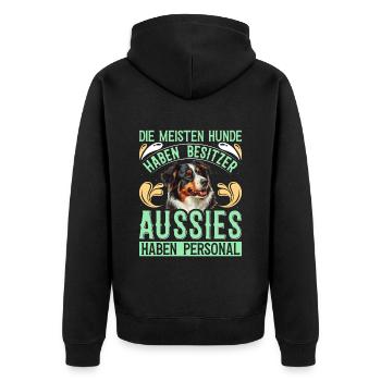 AUSSIES HAVE STAFF MOST DOGS HAVE - Unisex Premium Organic Zip Hoodie - black - Back - Nico (187cm)