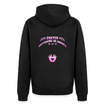 Mothers FIRST MOTHER'S DAY IN ACTION Fun - Unisex Premium Organic Zip Hoodie - black - Back - Nico (187cm)