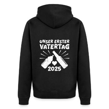Finally dad OUR FIRST FATHER'S DAY 2025 Soon - Unisex Premium Organic Zip Hoodie - black - Back - Nico (187cm)