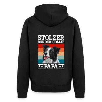 Hundepapa STOLZER BORDER COLLIE PAPA Hundebesitzer - Unisex Premium Bio Zip Hoodie - Schwarz - Hinten - Nico (187cm)