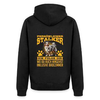 Australian Shepherd PERSONAL STALKER Funny - Unisex Premium Organic Zip Hoodie - black - Back - Nico (187cm)