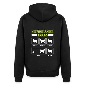 NEUFUNDLÄNDER TRICKS Lustiges Newfie Hundebesitzer - Unisex Premium Bio Zip Hoodie - Schwarz - Hinten - Nico (187cm)