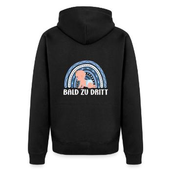 Pregnancy Announcement Birth SOON IN THREE - Unisex Premium Organic Zip Hoodie - black - Back - Nico (187cm)