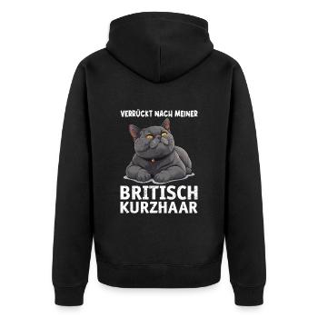 British Shorthair CRAZY ABOUT MY BRITISH - Unisex Premium Organic Zip Hoodie - black - Back - Nico (187cm)