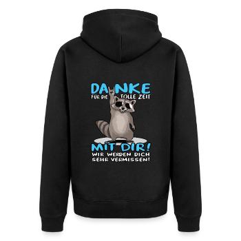 Danke für die tolle Zeit mit dir Waschbär Kollege - Unisex Premium Bio Zip Hoodie - Schwarz - Hinten - Nico (187cm)