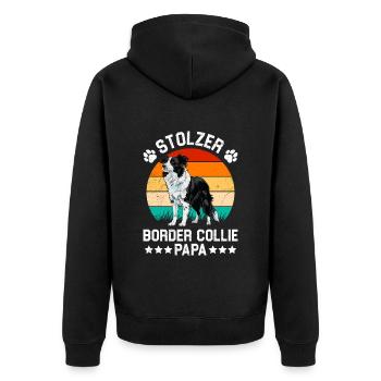 Hundepapa STOLZER BORDER COLLIE PAPA Hundebesitzer - Unisex Premium Bio Zip Hoodie - Schwarz - Hinten - Nico (187cm)