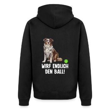 Australian Shepherd FINALLY THROW THE BALL! - Unisex Premium Organic Zip Hoodie - black - Back - Nico (187cm)
