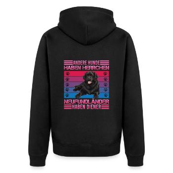 Newfie ANDERE HUNDE HABEN HERRCHEN NEUFUNDLÄNDER - Unisex Premium Bio Zip Hoodie - Schwarz - Hinten - Nico (187cm)