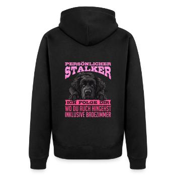 Neufundländer PERSÖNLICHER STALKER FOLGE DIR - Unisex Premium Bio Zip Hoodie - Schwarz - Hinten - Nico (187cm)