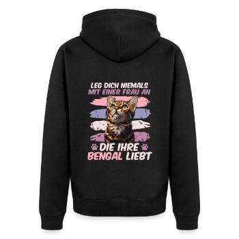 Katzenmama LEG DICH NIE MIT EINER FRAU AN - Unisex Premium Bio Zip Hoodie - Schwarz - Hinten - Nico (187cm)