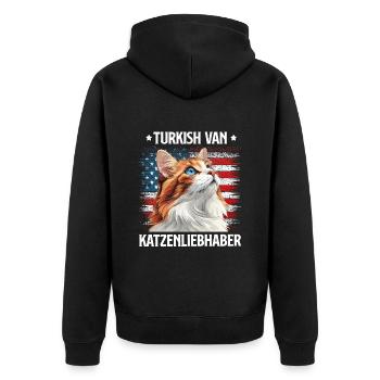 TURKISH VAN KATZENLIEBHABER USA Katzenpapa - Unisex Premium Bio Zip Hoodie - Schwarz - Hinten - Nico (187cm)