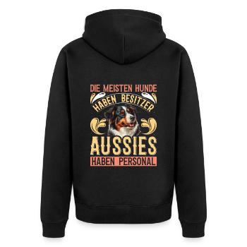 AUSSIES HAVE STAFF MOST DOGS HAVE - Unisex Premium Organic Zip Hoodie - black - Back - Nico (187cm)
