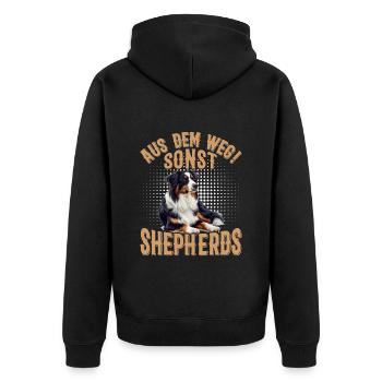 Australian Shepherds AUS DEM WEG SONST SHEPHERDS - Unisex Premium Bio Zip Hoodie - Schwarz - Hinten - Nico (187cm)