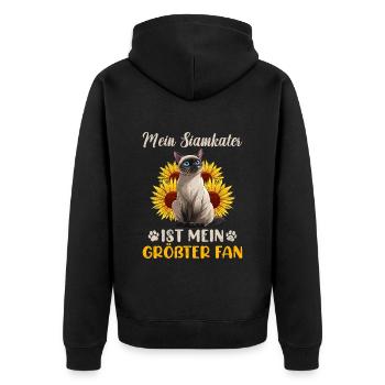Siamesen MEIN SIAMKATZER IST MEIN GRÖßTER FAN - Unisex Premium Bio Zip Hoodie - Schwarz - Hinten - Nico (187cm)
