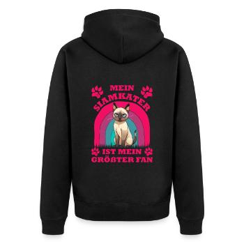 Siamese cats MY SIAMESE CAT IS MY BIGGEST FAN - Unisex Premium Organic Zip Hoodie - black - Back - Nico (187cm)