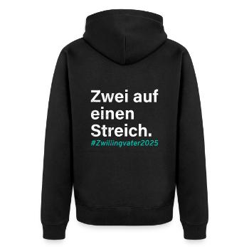 Zwillingspapa ZWEI AUF EINEN STREICH ZWILLINGVATER - Unisex Premium Bio Zip Hoodie - Schwarz - Hinten - Nico (187cm)