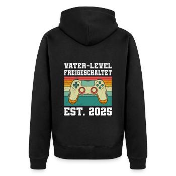 FATHER LEVEL UNLOCKED EST. 2025 Expectant - Unisex Premium Organic Zip Hoodie - black - Back - Nico (187cm)
