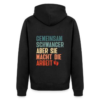 Bald Papa GEMEINSAM SCHWANGER ABER SIE MACHT DIE - Unisex Premium Bio Zip Hoodie - Schwarz - Hinten - Nico (187cm)