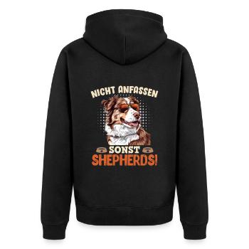 Aussie NICHT ANFASSEN SONST SHEPHERDS Lustiges - Unisex Premium Bio Zip Hoodie - Schwarz - Hinten - Nico (187cm)