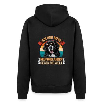 Newfie ICH UND MEIN NEUFUNDLÄNDER GEGEN DIE WELT - Unisex Premium Bio Zip Hoodie - Schwarz - Hinten - Nico (187cm)