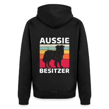 AUSSIE OWNER Australian Shepherd Dog Dad - Unisex Premium Organic Zip Hoodie - black - Back - Nico (187cm)