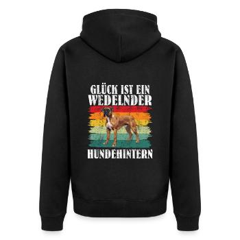 Boxer LE BONHEUR EST LE CUL D’UN CHIEN QUI REMUE - Veste à capuche bio Premium Unisexe - noir - Dos - Nico (187cm)