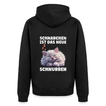 Perserkatze SCHNARCHEN IST DAS NEUE SCHNURREN - Unisex Premium Bio Zip Hoodie - Schwarz - Hinten - Nico (187cm)