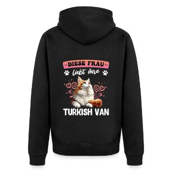 Cat mom THIS WOMAN LOVES HER TURKISH VAN - Unisex Premium Organic Zip Hoodie - black - Back - Nico (187cm)